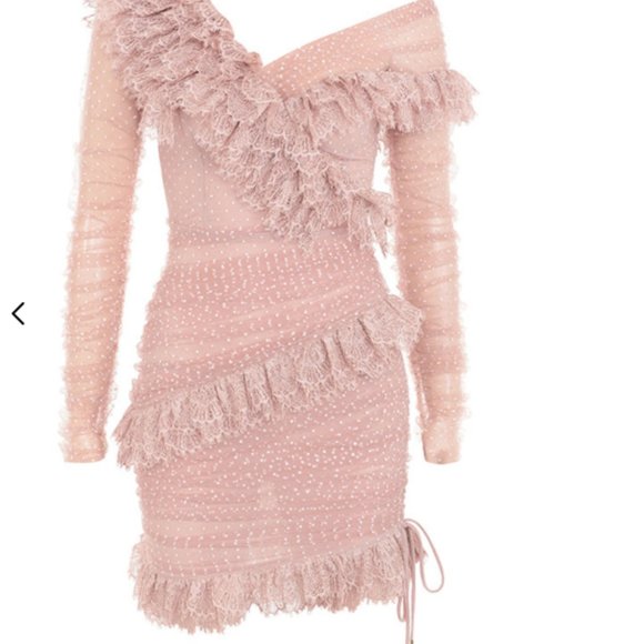 HOUSE OF CB - SORREL -  BLUSH LACE FRILL MINI DRESS - Picture 5 of 12